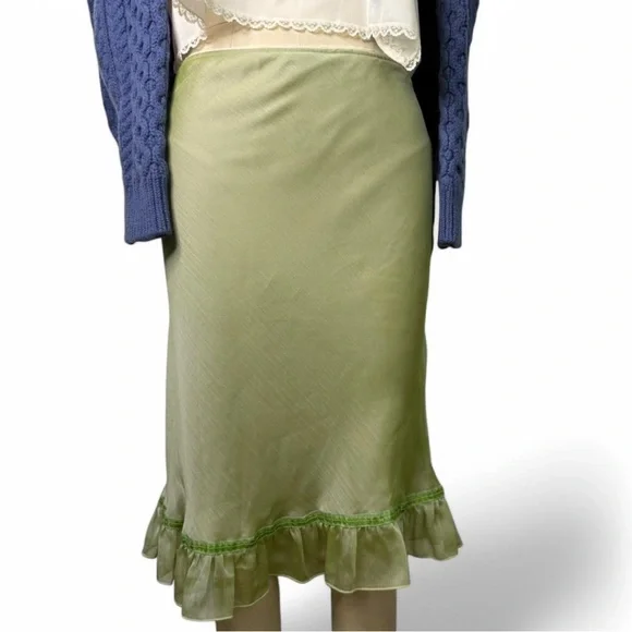 90s vintage lime green ruffle low rise skirt with sequin trim - Picture 5 of 9